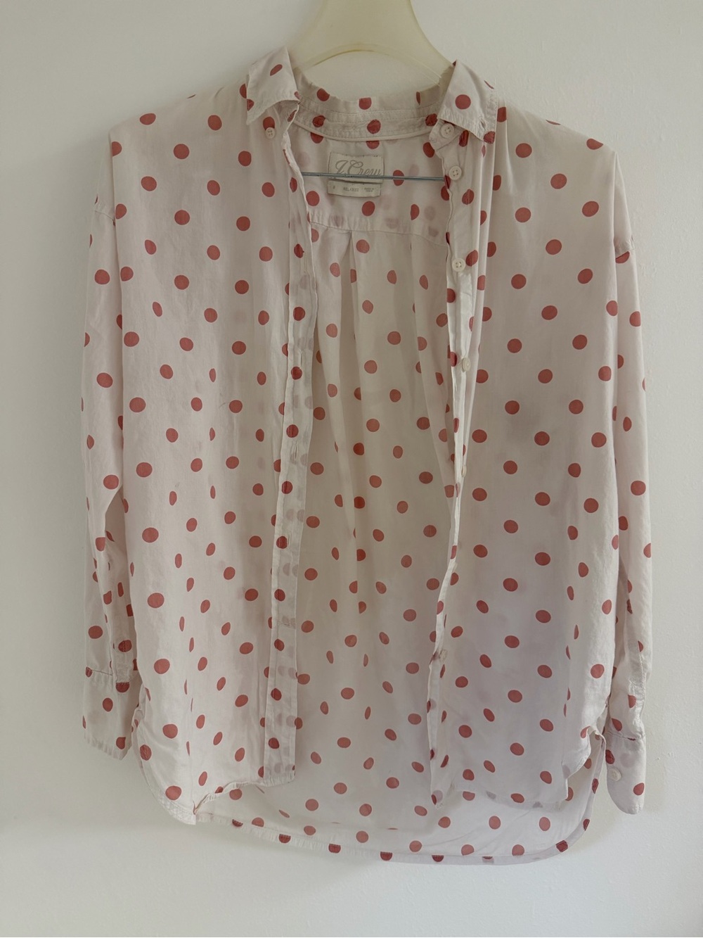 J. Crew Cream Button-Down Shirt with Pink Polka Dots